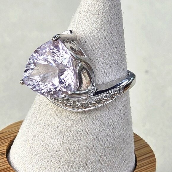 925 Sterling Silver Ring with Natural Pink Amethyst Gem & CZ - Picture 5 of 12